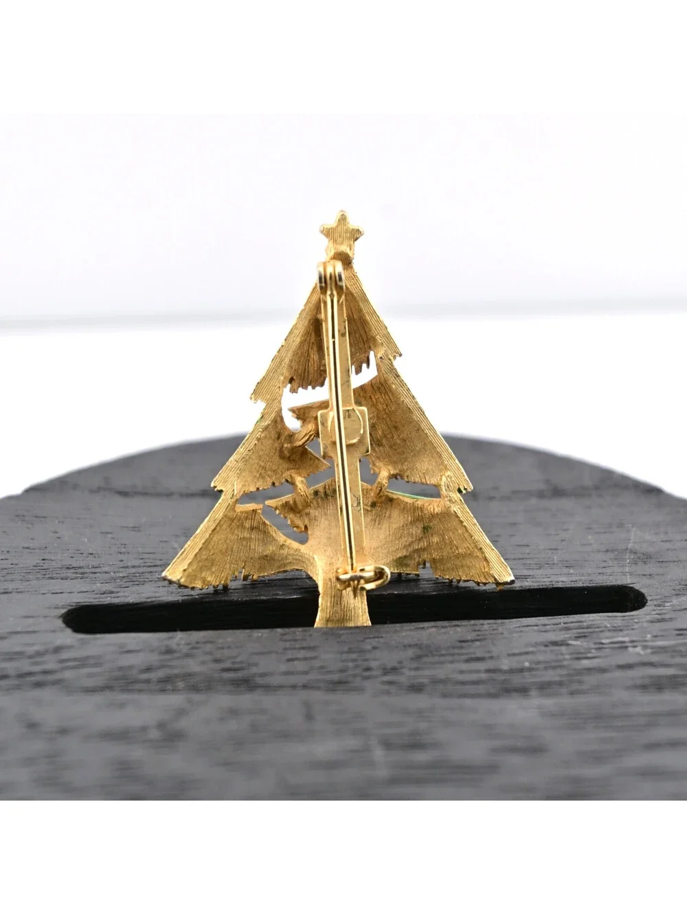 Vtg Rhinestone Christmas Tree Brooch Pin Green Enamel Gold Holiday Winter Gift
